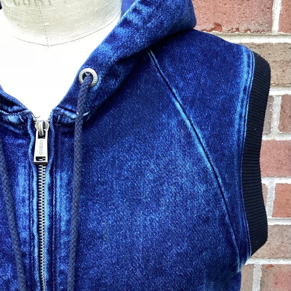 Guess Acid Wash Zip Up Hooded Vest Size s